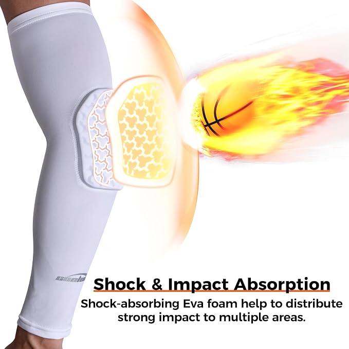 COOLOMG Padded Arm Sleeves Compression Elbow Pads for Volleyball Basketball Football Youth Kids Adult