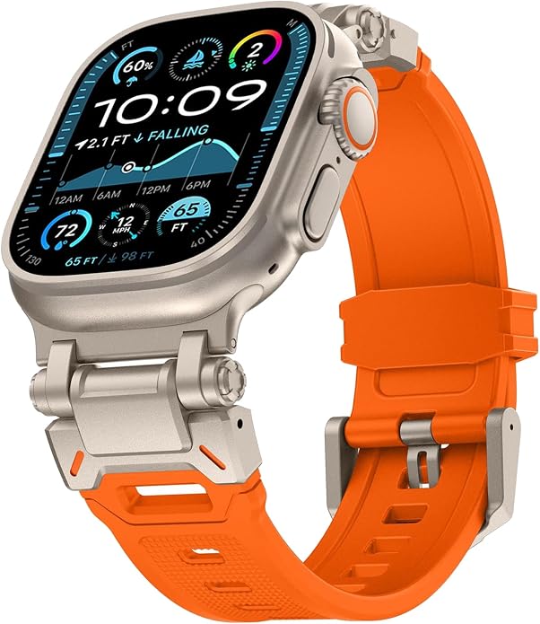 WINGLE FKM Rubber Bands for Apple Watch Band Ultra 3/2/1 Band Ultra 49mm Series 11 10 46mm 45mm 44mm 42mm SE 3/2/1 9 8 7 6 5 4 3 Men, Military Rugged Metal Connector Silicone Apple iWatch Sport Bands