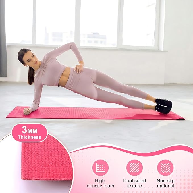 Funtery 3 mm Thin Yoga Mats Bulk, 68 x 24 Inches Lightweight PVC Exercise Mats Non Slip Workout Fitness Pads for Yoga Pilates Stretching Classes Gym Home Studio