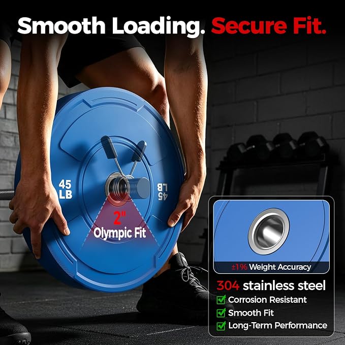 Sportsroyals 2-Inch Olympic Bumper Plates, Color Virgin Rubber Weight Plates Set for Strength Training, Durable Low Bounce Barbell Plates for Home Gym, 5-350LB
