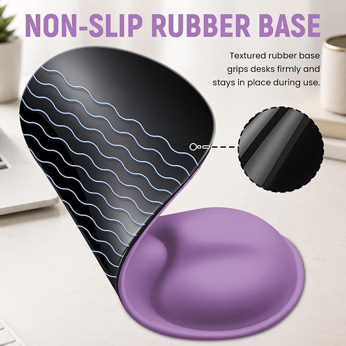 Ergonomic Mouse Pad with Wrist Rest, Gel Wrist Support, Purple Cat | 10.2 x 7.6 in Mouse Pad with Smooth Fabric Surface and Non-Slip Rubber Base for Office, Home, Study, and Gaming
