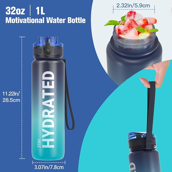 Sahara Sailor Water Bottle 32oz, Durable and Leakproof Water Bottles Motivational with Time Marker, Tritan, BPA Free, Wide Mouth with Easy Clean Brush for Gym, Travel, Home, School, Office (1 Bottle) | Bpa Free, Leakproof Wide Mouth With Fast Flow Lid ...