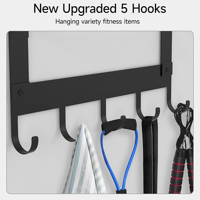 LSK Yoga Mat Holder Wall Mount, 4-Tiers Yoga Mats Storage, Black | Home Gym Storage Rack with Floating Shelf for Storing Fitness, Yoga Rollers, 5 Hooks for Skipping-Rope, Small Gym Equipment
