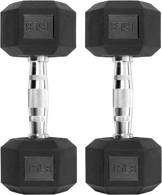 HulkFit Rubber Coated Hex Dumbbells, Anti-Roll Hand Weights Set of 2, Non-Slip Ergonomic Handle Low Odor for Home Gym