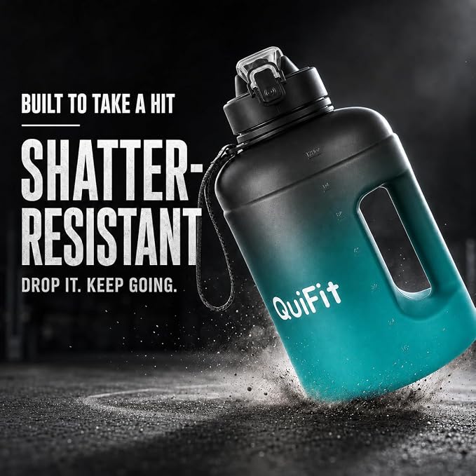 Half Gallon Water Bottle with 2 Lids,Dishwasher Safe, BPA Free,Leak Proof | 73 OZ Large Water Bottle with Straw,Shatter Resistant, Resuable,Time Marker,Big Gym Motivational Water Jug with Handle