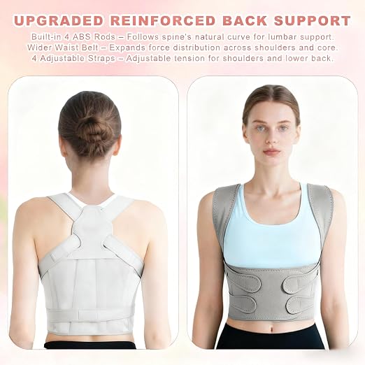 Back Brace Posture Corrector for Women and Men, Adjustable Shoulder Straightener Full Lumbar Support Belt, Upper and Lower Back Pain Relief, Scoliosis Hunchback Hump Thoracic Spine Corrector (Gray S)
