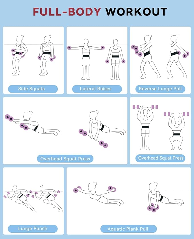 HAPBEAR 3-in-1 Aquatic Exercise Dumbbells, Adjustable Water Weights for Pool Exercise, High-Density EVA Foam Barbell for Water Aerobics Equipment, Physical Therapy & Joint-Friendly Strength Training