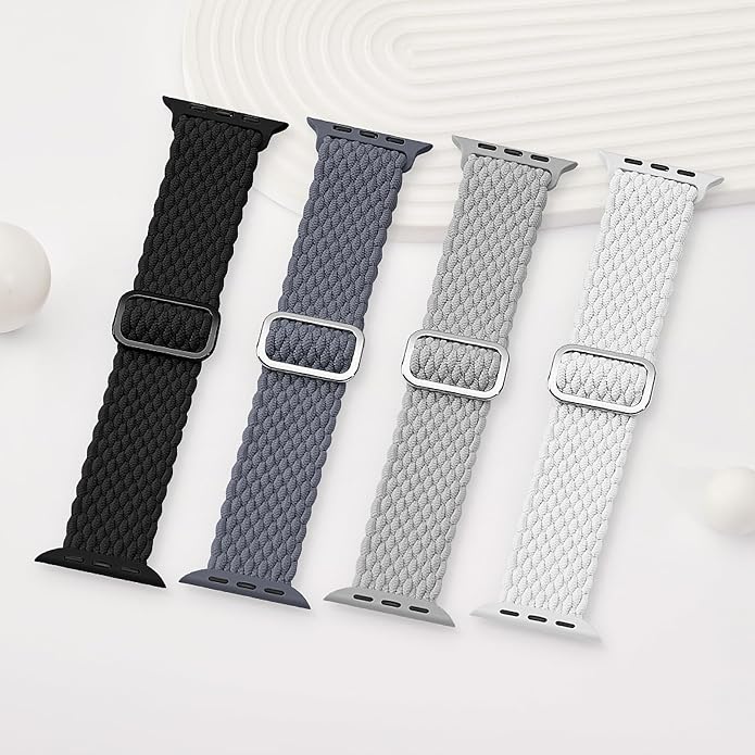 4 Pack Braided Stretchy Bands Compatible with Apple Watch 40mm 41mm 38mm 42mm 44mm 45mm 46mm 49mm Women Men, Breathable Nylon Elastic Daily Use Straps for iWatch Series 11/10 9 8 7 6 5 4 3 SE/Ultra 2