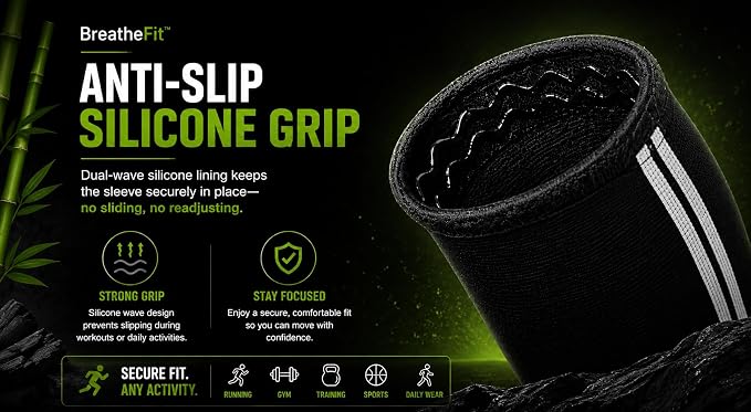 Bamboo Knee Sleeves 1Pair, Extra long, Non-Slip Silicone Grip, Premium Men & Women Knee Compression and Support