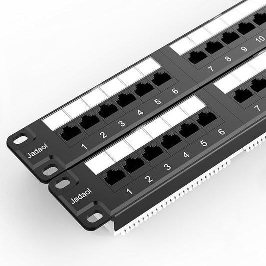 Jadaol 48 Port Patch Panel 10Gbps Rackmount Punch Down Network Panel | 110 IDC, 50μ Gold Plated RJ45 Contacts, PoE/PoE+/PoE++ Compatible, Cat6 2U RJ45 Ethernet Panel for 19-inch Racks/Cabinets