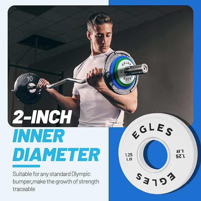 Egles Change Plates Set 1.25LB, 2.5LB, 5LB - Rubber-Coated Weight Plates in Pairs, Olympic Bumper Plates, Color-Coded, IWF Standard, Fit 2-Inch Barbells Strength Training Weight Plates Gym & Fitness