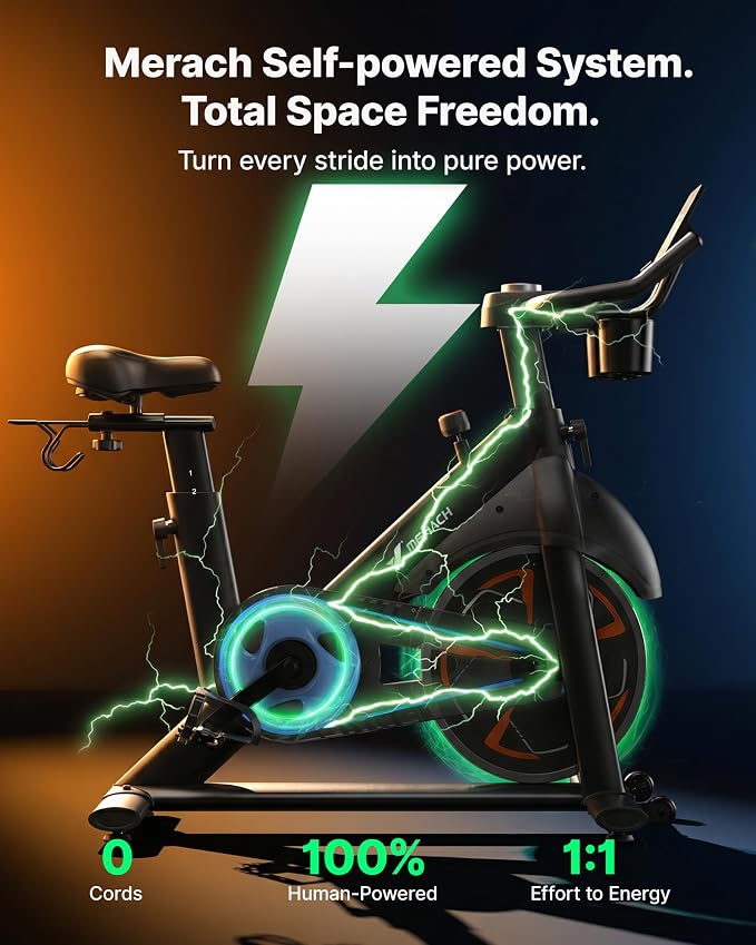 MERACH S36 Exercise Bike, Magnetic Resistance, 330lbs Capacity | Stationary Bike for Home, Quiet Drive, Fitness App with Courses, Adjustable Seat, Indoor Cycling Bike