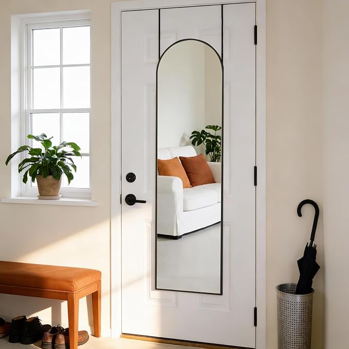 DUMOS 47"x14" Full Length Door Mirror, Arched Full Body Mirror, Black | Aluminum Alloy Thin Frame, Leaning or Hanging, Suitable for Bedroom, Livingroom, Cloakroom