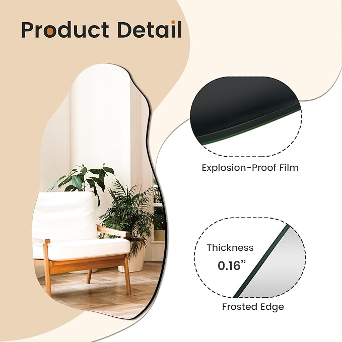 TRAHOME 32'' x 18'' Irregular Asymmetrical Wall Mirror | HD Tempered Glass, Wall Mounted, Modern Decorative Mirror for Living Room Bathroom Entryway