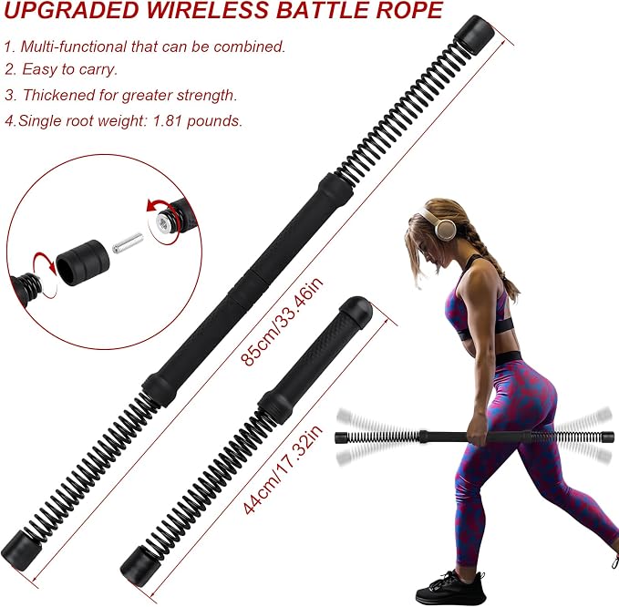 Ropeless Battle Ropes for Home Gym with Non-Slip Gloves, 2Pcs Portable Cordless Home Gym Equipment，Weighted Ropeless Battle Ropes for HIIT Workouts, Cardio, Muscle Training (Black)