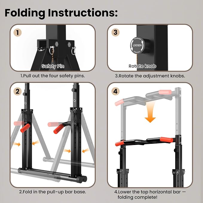WATBKHE Power Tower Pull Up Dip Station Foldable, Pull Up Bar Station Adjustable, Multi-Function Home Gym, Strength Training Fitness Equipment, Triangular Design, for Home Outdoor