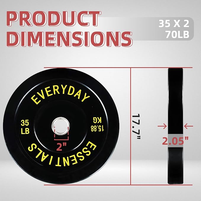Fitvids 2-Inch Olympic Bumper Plates, Perfect Weight Plates for Weightlifting and Strength Training, Multiple Weights Available
