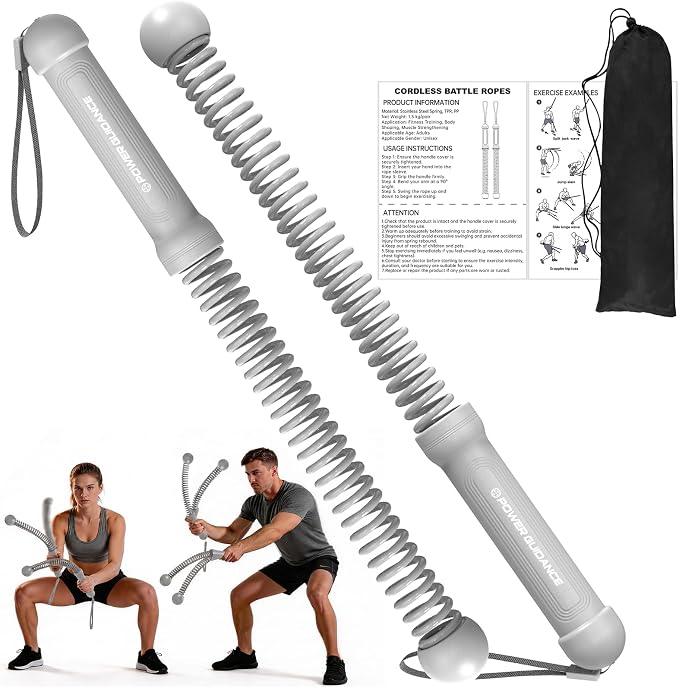 POWER GUIDANCE 2PCS Weighted Ropeless Battle Ropes, Portable Cordless Battle Rope with Non-Slip Handles, Workout Exercise Rope for HIIT, Cardio & Strength, Gray