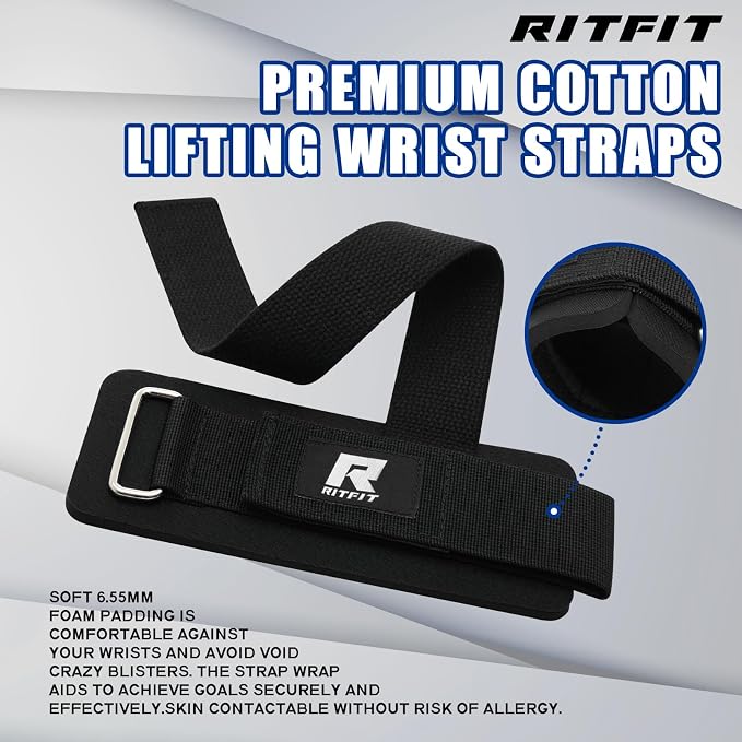 RitFit Wrist Wraps with Neoprene Padding for Weightlifting | 6.55mm Thick, Anti-Slip Dual-Purpose Support and Lifting Strap, Bodybuilding MMA Powerlifting, Deadlifts Pull Ups