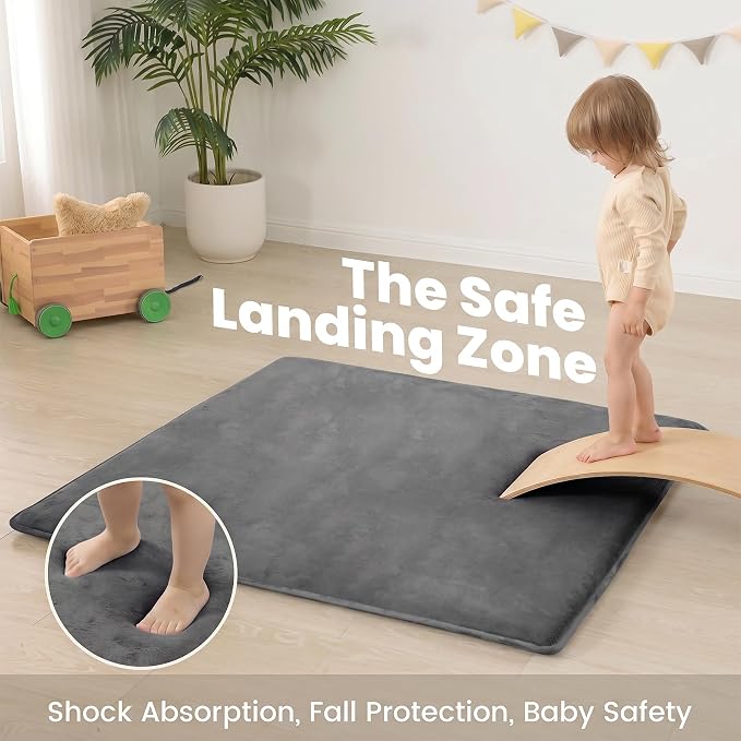 Huloo Sleep Baby Play Mat for Floor,1.3" Thick Elasti-Foam 50"×50" Playpen Mat for Tummy Time,Non-Toxic Certified Water Repellent Soft Coral Velvet for Toddler,Infant,Kids,Non-Slip Backing Safe for Crawling(Dark Grey)