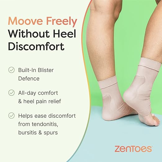 ZenToes Achilles Tendon Support Sleeve, Padded Compression Sock, 1 Pair | Gel pad cushions the heel, for Achilles tendonitis, Haglund's bump & bursitis discomfort. Washable, fits in shoes