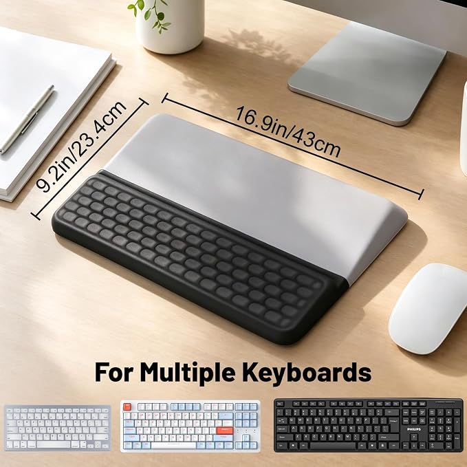 Keyboard Stand with Wrist Rest，Ergonomic Keyboard Riser Holder Lifter Tray | Black Grey，Computer Wrist Support Pad，Ergonomic Keyboard stand for desk，Soft Memory Foam Desk Cushion，Non-Slip