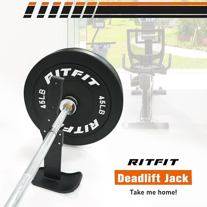 RitFit Deadlift Jack, 660LB Capacity, Non-Slip Handle Portable Barbell Jack | Heavy-Gauge Metal, PVC-Protected Base,No Assembly, Fits Standard Barbells, Ideal for Deadlift & Powerlifting