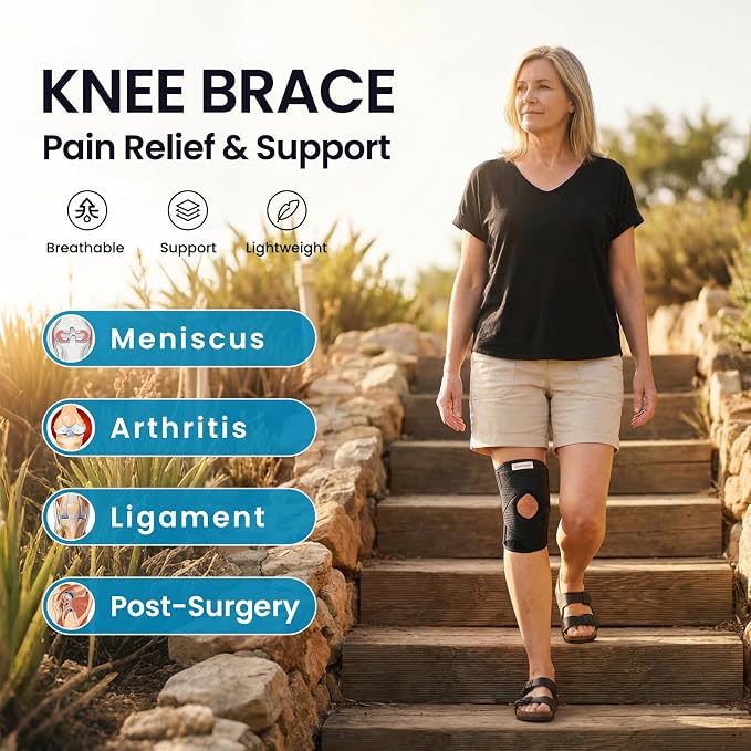 Galvaran Knee Brace with Side Stabilizers for Meniscal Tear Knee Pain ACL MCL Arthritis Injuries Recovery, Breathable Adjustable Knee Support for Men and Women