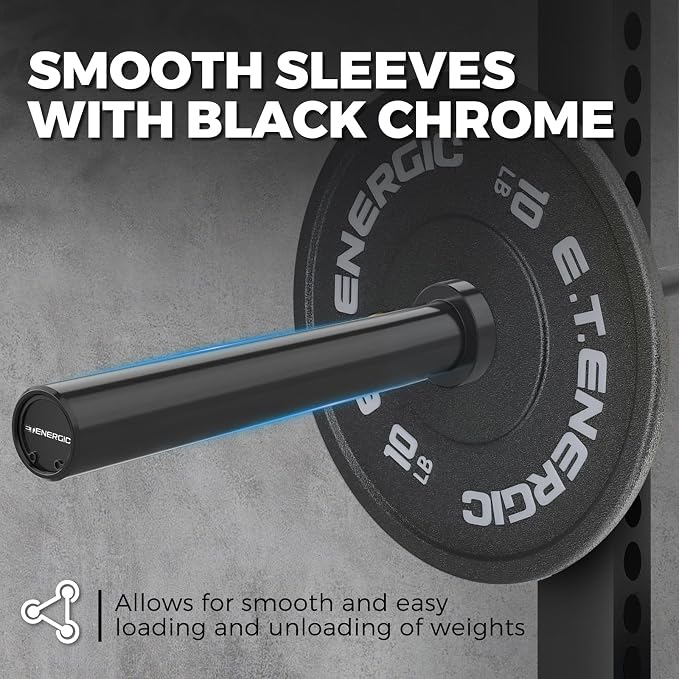 7FT Alloy Steel Olympic Barbell, 700LB 40LB | 30mm knurled grip bar with rotating sleeves, chrome finish, 2-inch plate fit, and 700LB capacity for home gym lifts