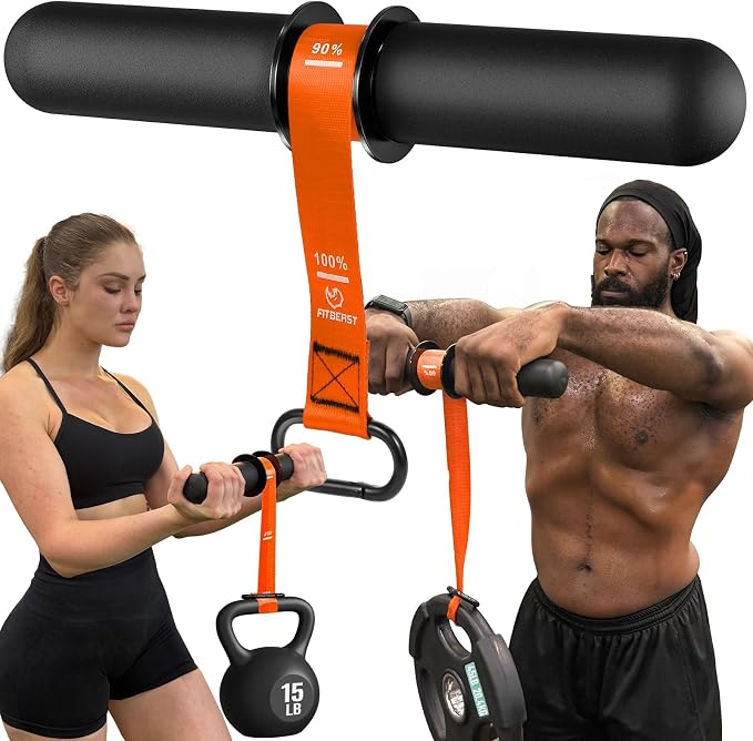 FitBeast Forearm Strengthener & Forearm Exerciser, Wrist Roller | Forearm strength trainer with thick handle and adjustable strap. Ideal for grip strength, muscle building and rehabilitation.