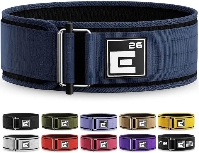 Element 26 Self-Locking Weight Lifting Belt | 4” Back Support for Gym, Powerlifting, Body Building, Cross Training, Men, Women, Deadlift, Squat, Quick Locking, Competition