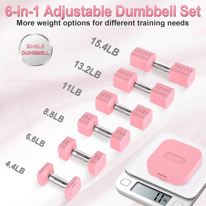 Hezeyferg 30.8LB Adjustable Dumbbell Set, Hand Weights Set for Home Gym | Each Adjustable Weight Dumbbell with 6 Levels 4.4/6.6/8.8/11/13.2/15.4lb, for Women/Men Full Body Workout