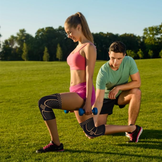 Double Couple 2 Pack Copper Knee Brace Knee Compression Sleeve Support for Men Women Knee Pain Working Out Running Sport Arthritis