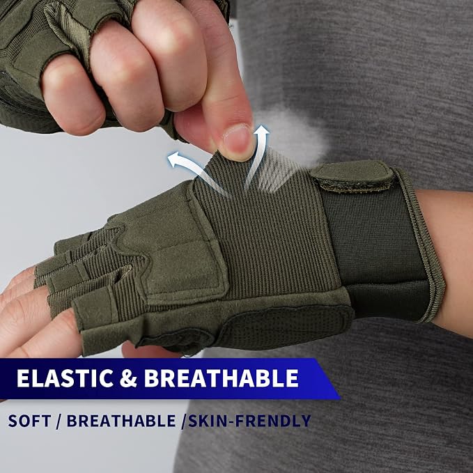 FIORETTO Fingerless Gloves for Men, Breathable Grip Palm Gloves for Motorcycle Riding, Driving, Cycling, Exercise, Workout, Climbing, Hiking and Outdoor Activities M210603