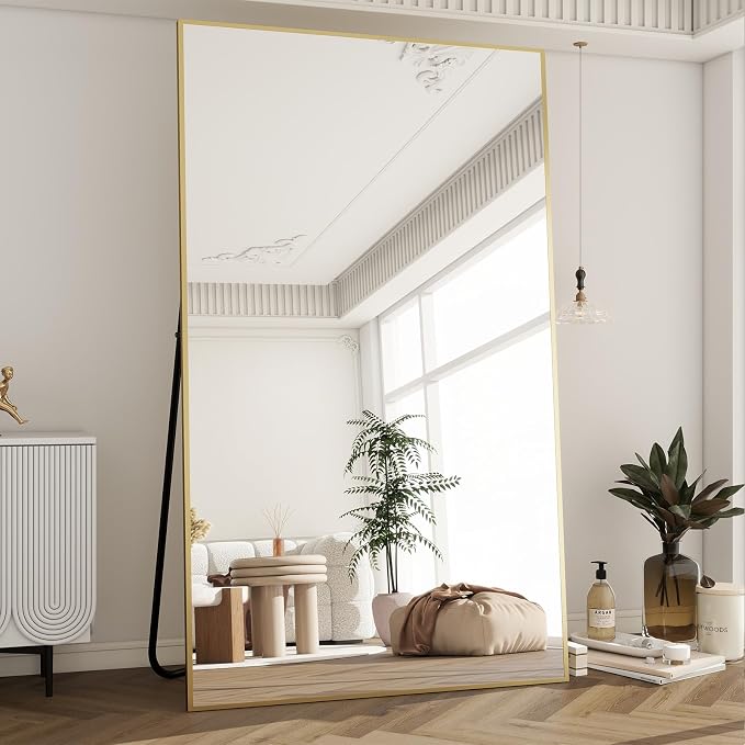 BEAUTYPEAK 77"x38" Rectangle Full Body Floor Mirrors, Full Length Mirror | Hanging or Leaning, Aluminum Alloy Frame Wall Mirror for Bedroom, Dressing Room, Gold