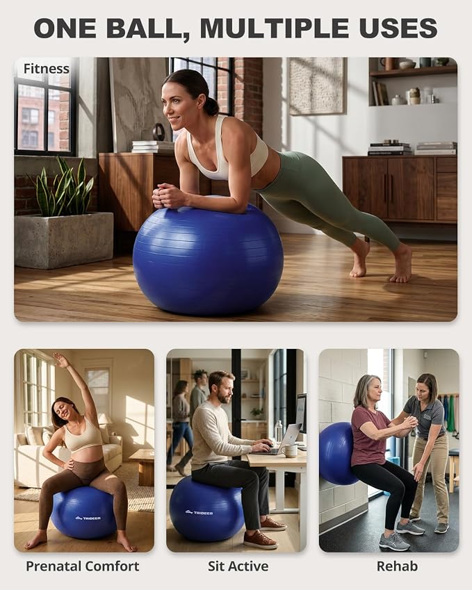 Trideer Yoga Ball for Exercise, Pilates, Core & Balance Training, Stability Ball for Pregnancy & Birthing Prep, Physical Therapy, Daily Stretching, Office Chair for Active Sitting, Quick Pump Included