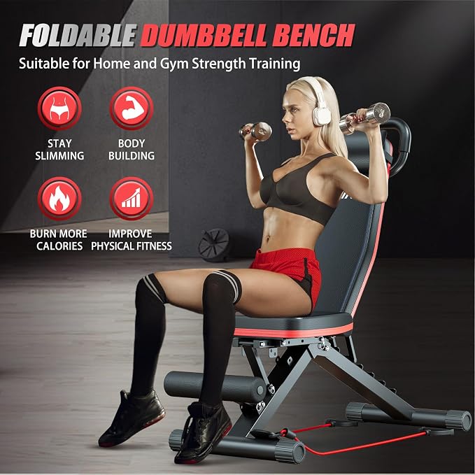 ALSO GO Adjustable Weight Bench, Workout Benches with Leg Extension, Foldable Incline Decline Bench Press, Roman Chair, Full Body Strength Training Equipment for Home Gym