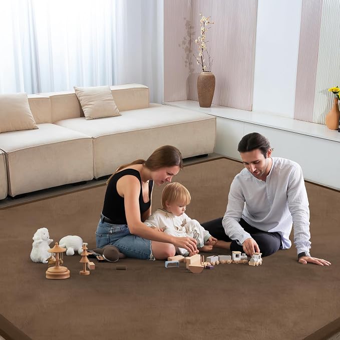 Baby Play Mat for Floor Nursery Rug Muscle Mat Area Rug Playroom Rug 79"x118" Playpen Mat Elastic Foam 1.3" Thick Crawling Mat for Babies,Toddlers, Infants, Kids,Chestnut