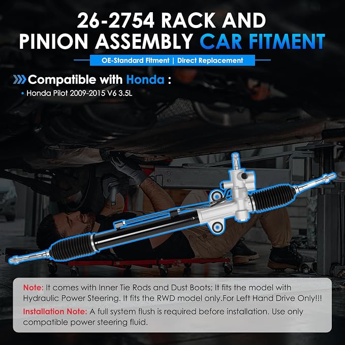 26-2754 Hydraulic Power Steering Rack and Pinion Fit for Honda Pilot 2009-2015 V6 3.5L Automotive Replacement Rack & Pinion Assembly 53601SZAA51 53601SZAA02 53601-SZA-A51