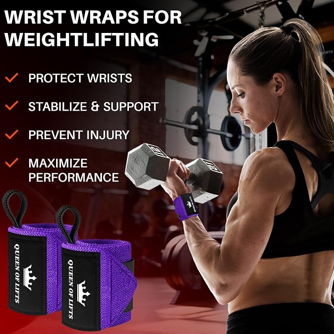 TECEUM Elastic Cotton Weightlifting Wrist Wraps with Thumb Loops, 1 Pair