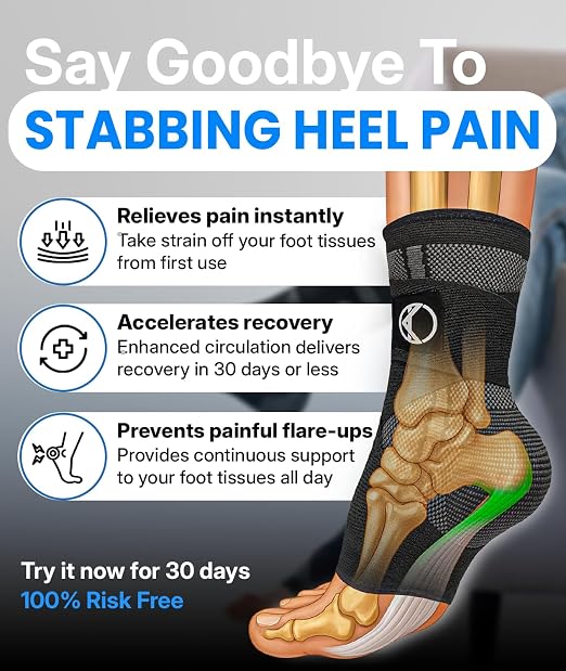 Ankle Compression Sleeve & Ankle Brace for Plantar Fasciitis Relief | Breathable arch support with adjustable straps for women & men; an Achilles tendonitis brace for running and work - 2 Sleeves