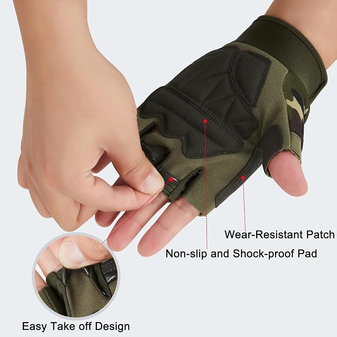 FIORETTO Fingerless Gloves for Men, Breathable Grip Palm Gloves for Motorcycle Riding, Driving, Cycling, Exercise, Workout, Climbing, Hiking and Outdoor Activities M210603