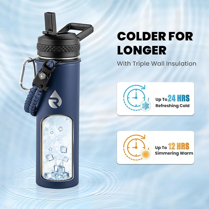 RAYMYLO Insulated Water Bottle 20 oz, Triple Wall Vacuum Stainless Steel | (Cold for 24Hrs, Hot for 12Hrs), Leak Proof & Non-BPA, Modern Water Bottle Jug for School with Straw Spout Lids