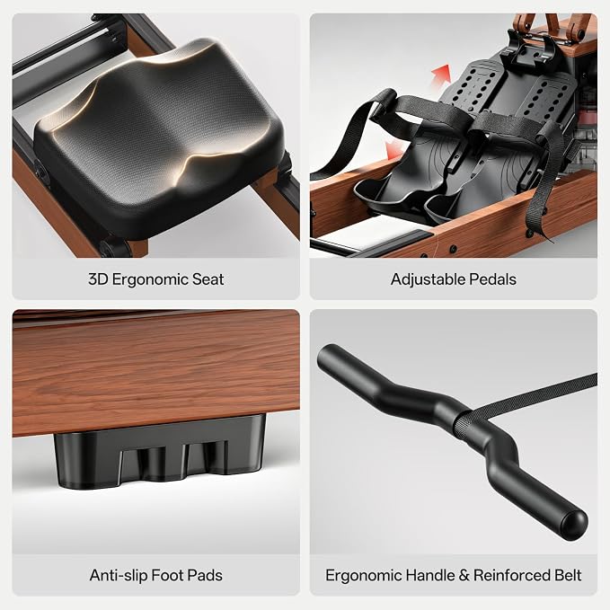 JOROTO Water Rowing Machines for Home, Foldable Rowing Machine with 400LBS Weight Capacity, Dedicated Monitor & Bluetooth APP, Large Water Tank & Comfortable Seat for Immersive Water Rower