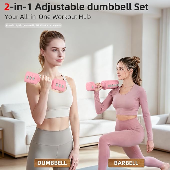Abahub 2 in 1 Kettlebell & Dumbbell Set, Adjustable Dumbbell for Home Gym | Dumbbell with Kettlebell Converter Set of 2, Full Body Workout Kettlebell for Women