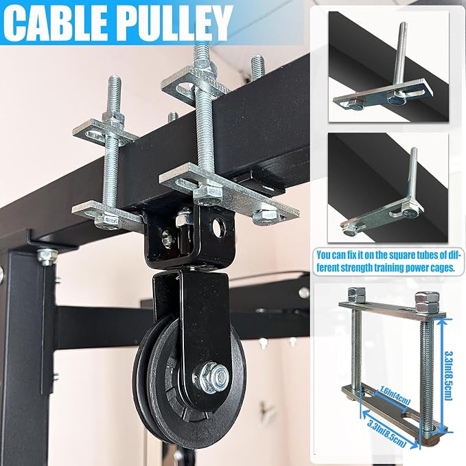 Power Rack Pulley Attachment, LAT Pulldown Machine - Cable & Weight Dual Pulley System for Home Gym Strength Training, Power Racks