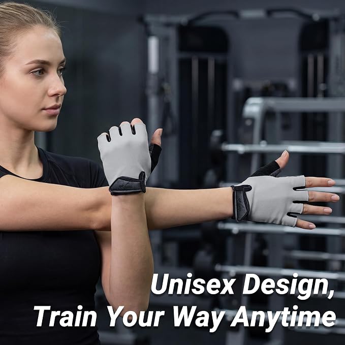 Workout Gloves for Women Men, Full Palm Silicone Grip, Padded Half Finger Gloves for Gym, Weight Lifting, Cycling