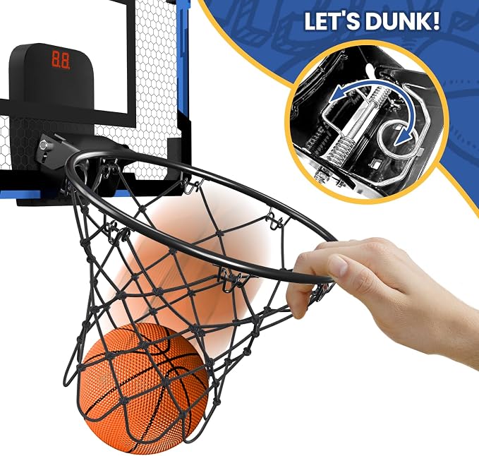 QDRAGON Mini Basketball Hoop with Scoreboard | Over The Door Indoor, with 3 Balls/Inflator/Breakaway Rim, Basketball Toy Gifts for Kids Adults, Suit for Bedroom/Office