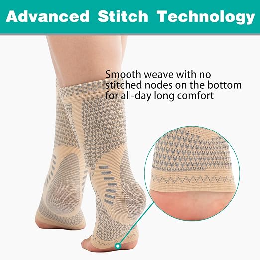 INDEEMAX Ankle Brace for Sprained Ankle Compression Sleeve, 2 Pack Copper Infused Ankle Support Brace for Women & Men, Plantar Fasciitis Relief Achilles Tendonitis, Sports Running, Skin Silver, L