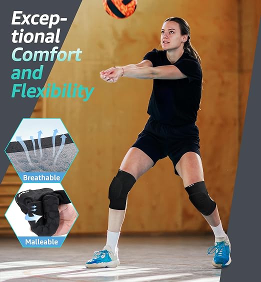 Knee Pads for Kids Youth Adult, Basketball Baseball Knee Brace Knee Support, Collision Avoidance Kneepad Compression Knee Sleeve for Volleyball Football Cycling Running-1Pair (Black, 2XL)